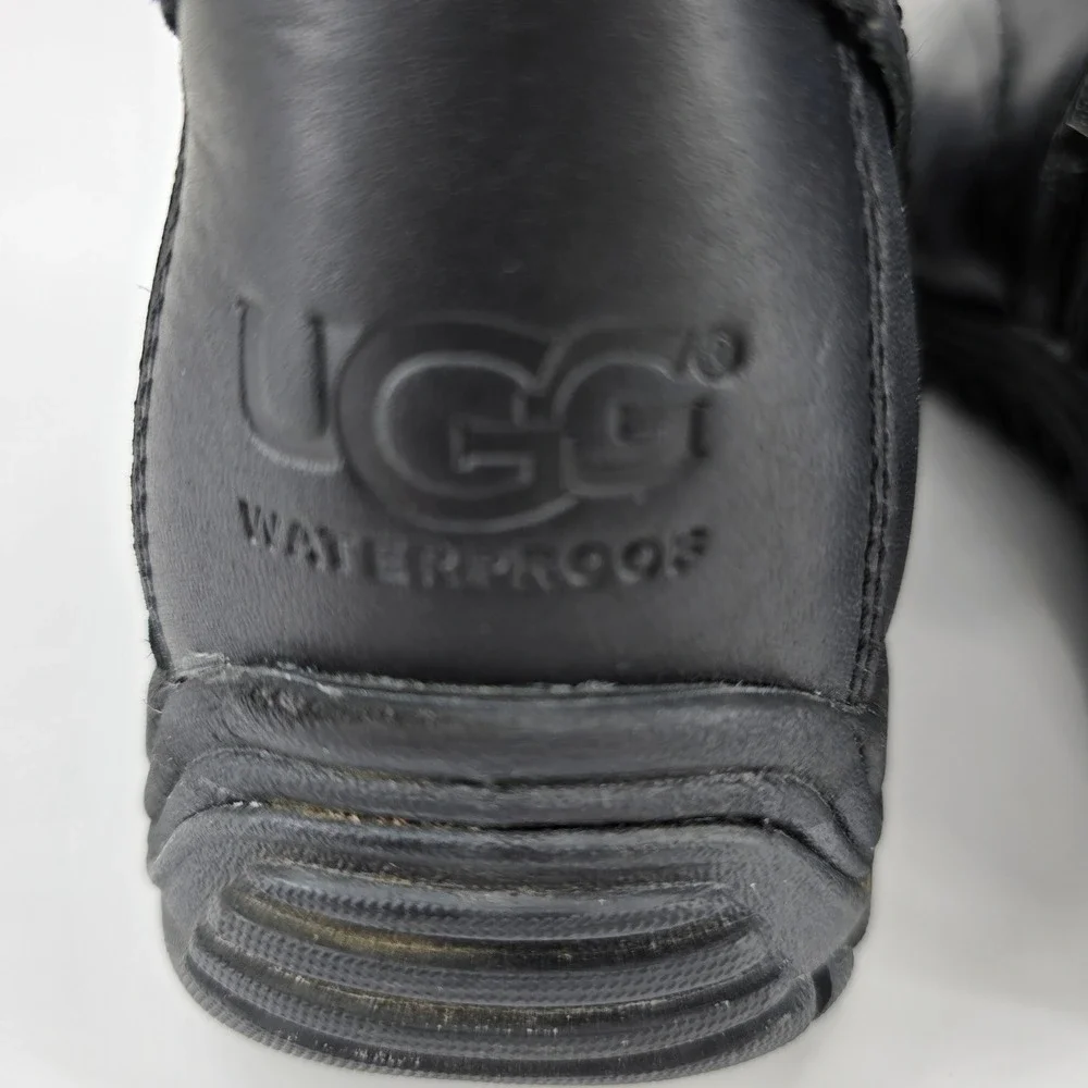 UGG Miko Tall Boot Womens Waterproof Leather Sheepskin Black 1012519 Sz 10
